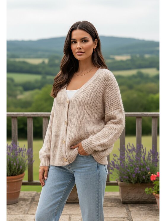 FIGL FIGL Kardigan M1241 Béžová Regular Fit