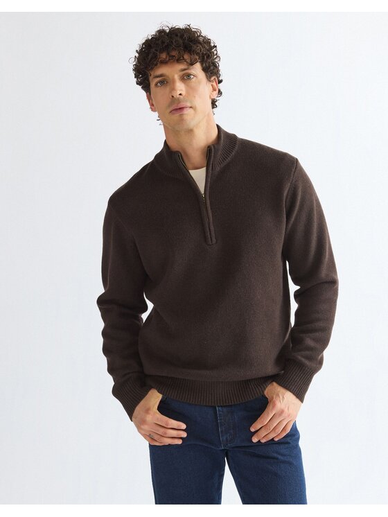 Wrangler Wrangler Sweter QUARTER ZIP KNIT Brązowy Regular Fit