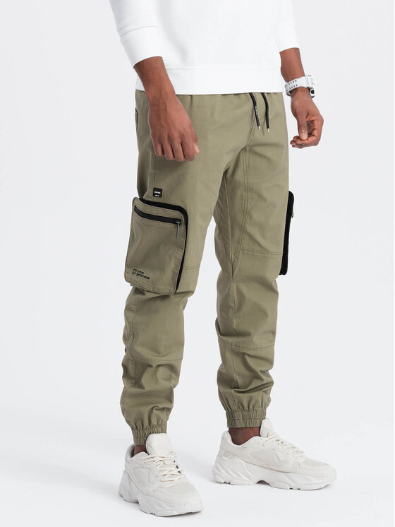 Ombre Ombre Joggers kalhoty OM-PAJO-0135 Khaki Cargo Fit