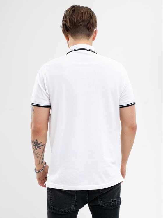 Jigga Wear Jigga Wear Polo Koszulka Polo Z Krótkim Rękawem Męska Biała Jigga Wear Classic Stripe XXL Biały Regular Fit