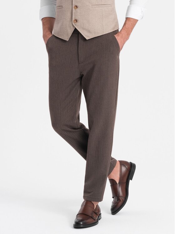Ombre Ombre Spodnie materiałowe OM-PACP-0158 Brązowy Chino Fit