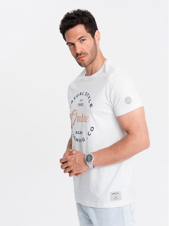 Ombre Ombre T-Shirt OM-TSPT-0144 Bílá Regular Fit