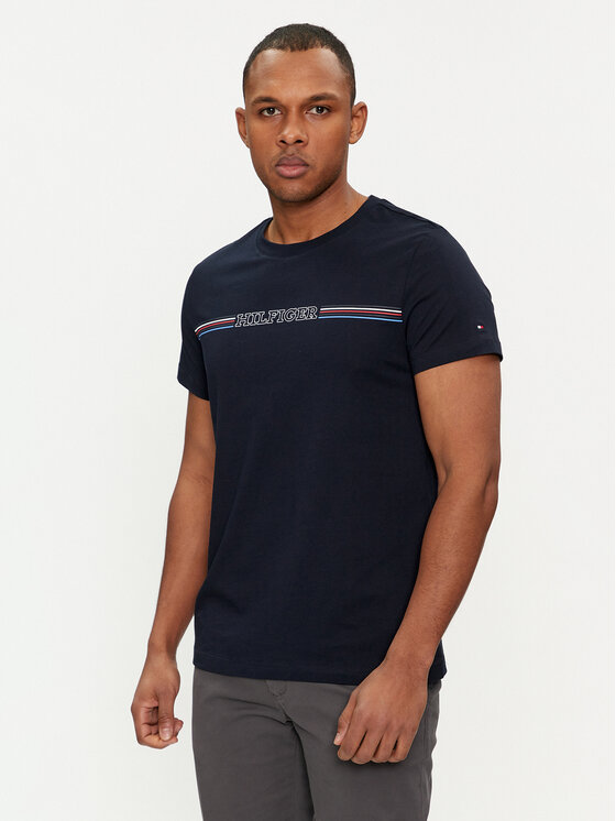 Tommy Hilfiger Tommy Hilfiger Marškinėliai Stripe Chest MW0MW34428 Tamsiai mėlyna Slim Fit