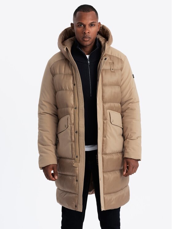 Ombre Ombre Vatovaná bunda OM-JALJ-0165 Béžová Regular Fit