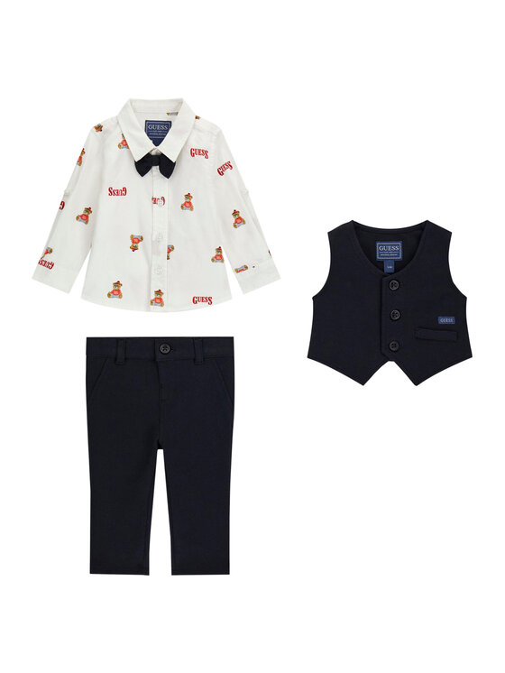 Guess Guess Set cămașă, vestă și pantaloni din material textil I6BG05 K6216 Bleumarin Regular Fit