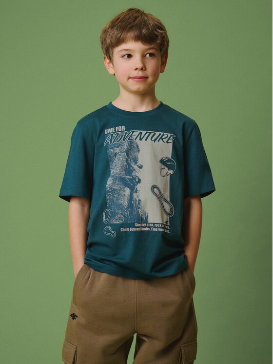 4F 4F T-Shirt ENJOY THE OUTDOORS Turkusowy Regular Fit