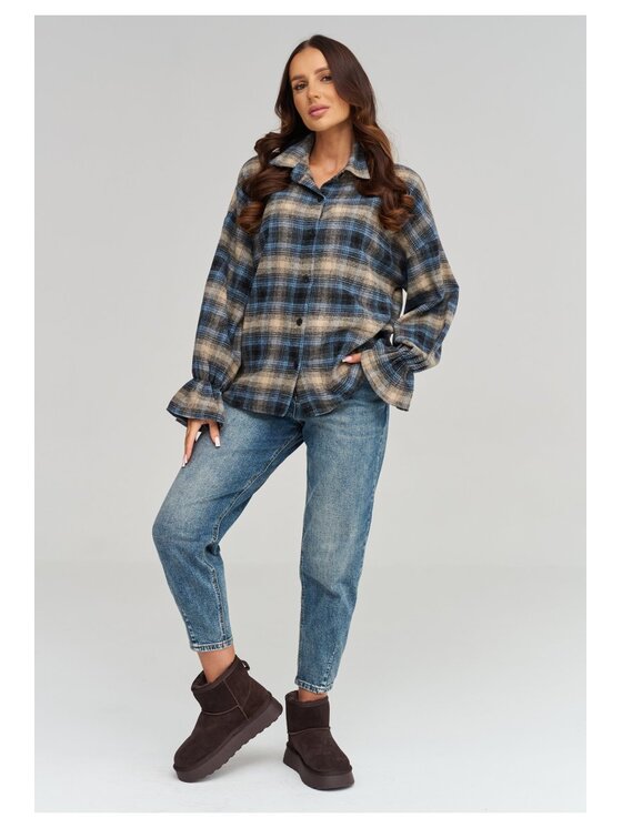 Makadamia Makadamia Koszula C98 Niebieski Loose Fit
