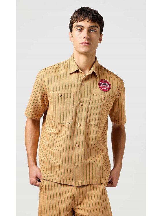 Wrangler Wrangler Koszula Casey Jones Mechanic Shirt Short Sleeve Pomarańczowy Basic Fit