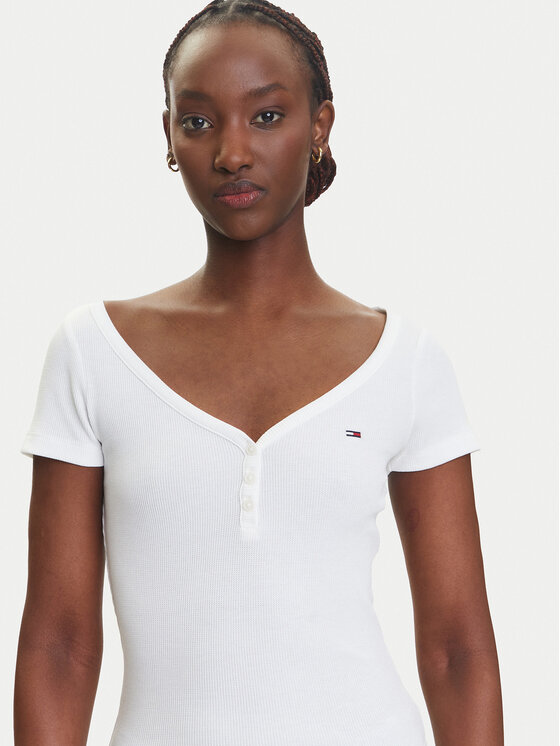 Tommy Jeans Tommy Jeans T-shirt Henley DW0DW20902 Bijela Slim Fit