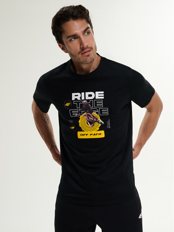 4F 4F T-Shirt WHEEL & WAVE Czarny Relaxed Fit