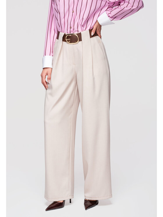 Ombre Ombre Spodnie materiałowe OW-PACP-0101 Beżowy Relaxed Fit