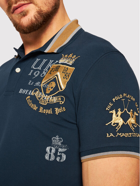 La Martina La Martina Polo majica QMPE30 PK001 Mornarsko modra Slim Fit