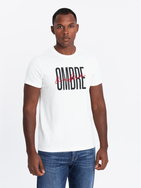 Ombre Ombre T-Shirt S2041 Biały Regular Fit