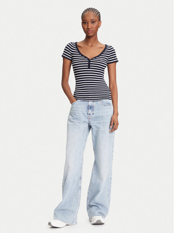 Tommy Jeans Tommy Jeans Тишърт Henley DW0DW20902 Тъмносин Slim Fit