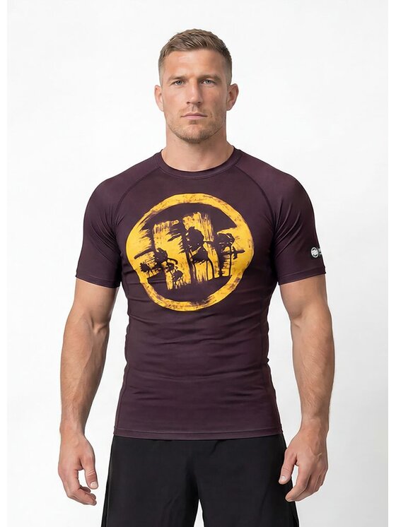 PITBULL PITBULL Koszulka techniczna LOGO PALMS Brązowy Regular Fit