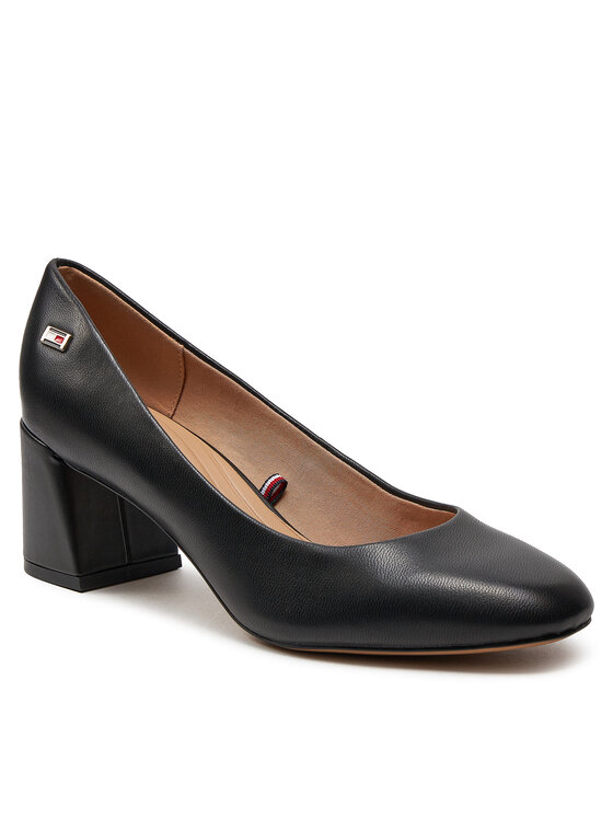 Tommy Hilfiger Tommy Hilfiger Czółenka Th Leather Mid Heel Block Pump FW0FW07716 Czarny