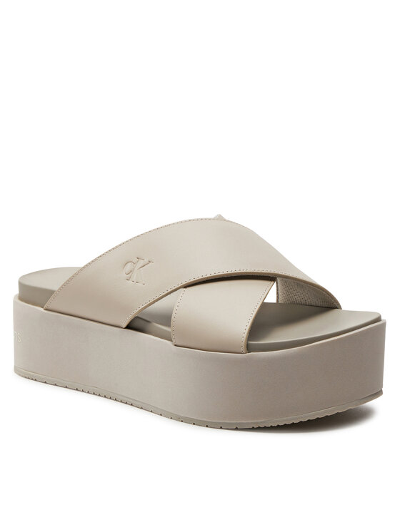 Calvin Klein Jeans Calvin Klein Jeans Iešļūcenes Flatform Cross Mg Uc YW0YW01349 Bēšs