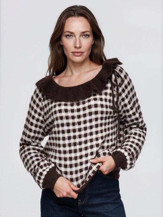Ombre Ombre Sweter OW-SW-E0040 Brązowy Relaxed Fit