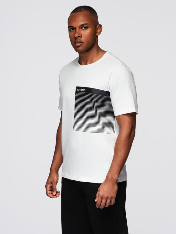 Ombre Ombre T-Shirt OM-TSPT-0246 Bílá Regular Fit