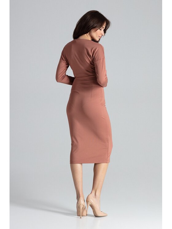 Lenitif Lenitif Sukienka K477 Brązowy Slim Fit