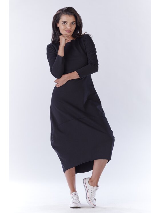 Awama Awama Úpletové šaty A191 Čierna Basic Fit