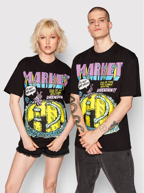 Market T-Shirt Unisex SMILEY Into The Unknown 399001083 Schwarz Relaxed Fit