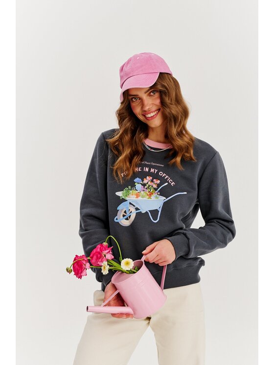 NAOKO NAOKO Mikina Floral Office Šedá Regular Fit