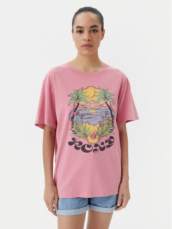 Damski T-Shirt Roxy, Rozmiar L, Różowy, ERJZT05905