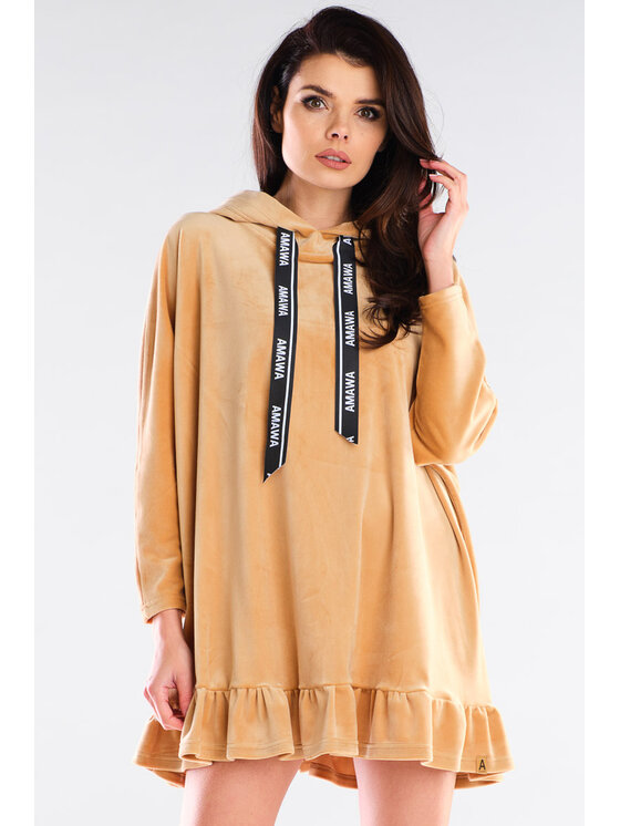 Awama Awama Sukienka dzianinowa A419 Beżowy Basic Fit