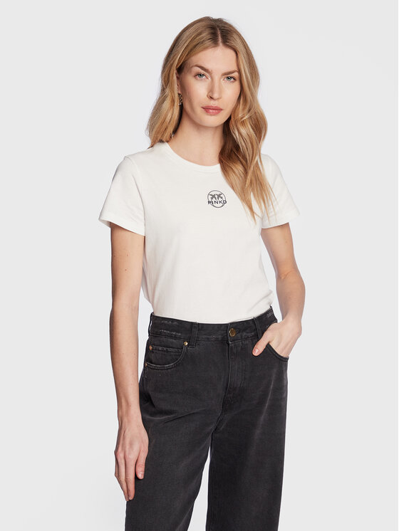 PINKO Pinko T-Shirt Bussolotto 100355 A0KO Λευκό Regular Fit