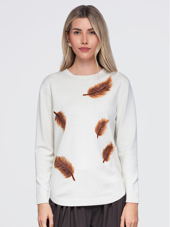 Ombre Ombre Sweter OW-SW-E0027 Beżowy Regular Fit