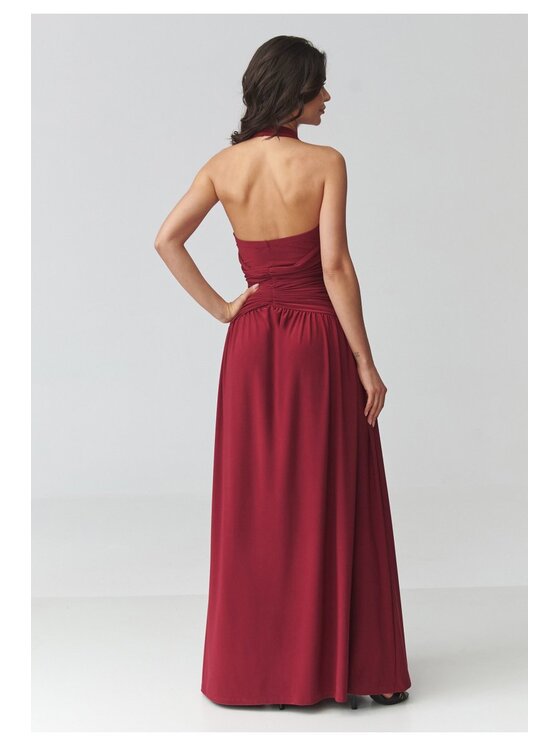 Makadamia Makadamia Sukienka codzienna M944 Bordowy Loose Fit