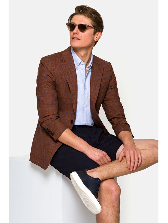 Lancerto Lancerto Marynarka Medina Brązowy Slim Fit
