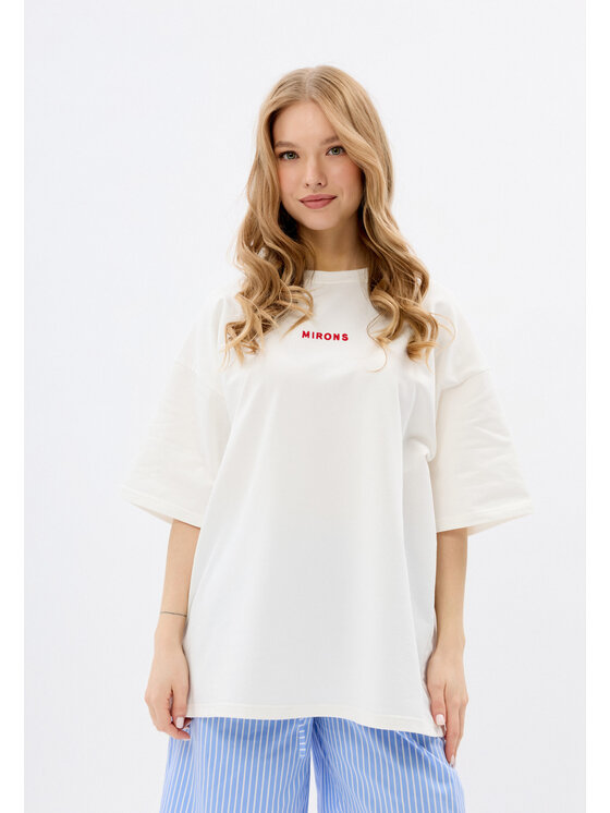 Mirons Mirons T-Shirt Print Biały Oversize