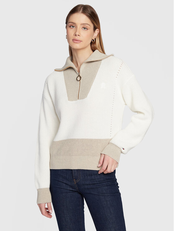 Tommy Hilfiger Pulover WW0WW37003 Bej Relaxed Fit Bej imagine noua