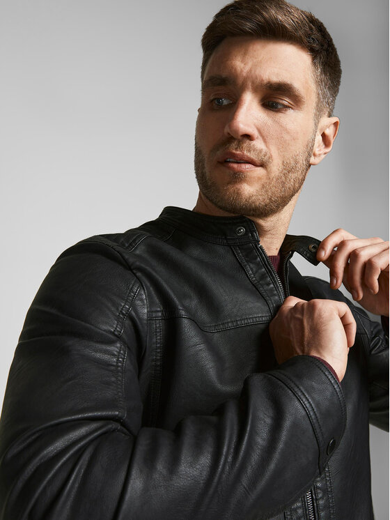 Jack & Jones Jack & Jones Bunda z imitácie kože 12182461 Čierna Regular Fit