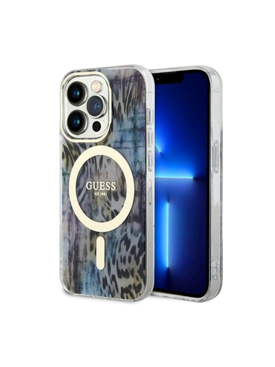 Etui na telefon Guess, Niebieskie, Leopard MagSafe