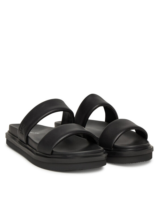 Calvin Klein Jeans Calvin Klein Jeans Klapki Flat Molded Doublebar Sandal Lth YM0YM01226 Czarny