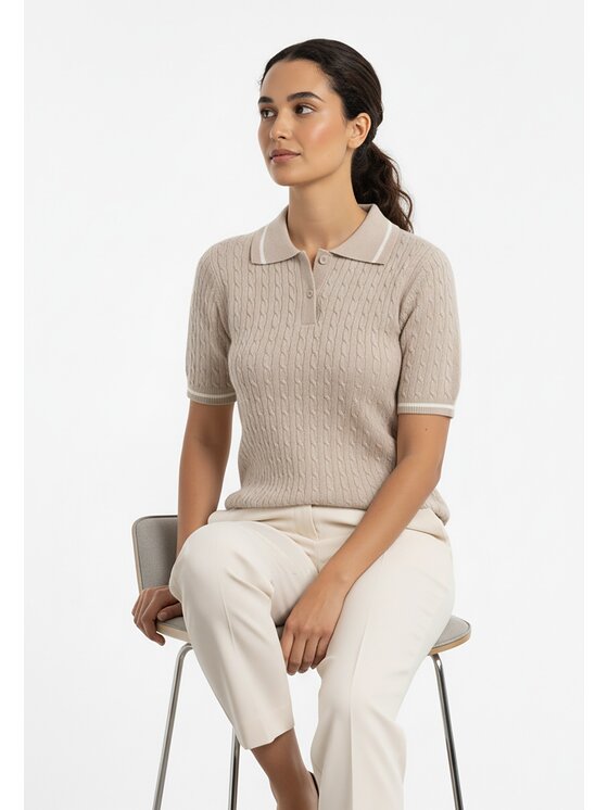 FIGL FIGL Polo M1268 Beżowy Regular Fit