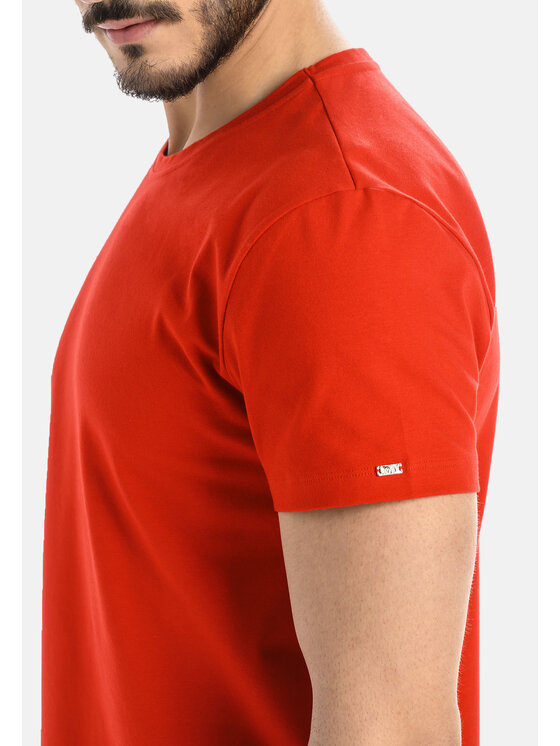 Teyli Teyli T-Shirt męski bawełniany Dany Czerwony Classic Fit