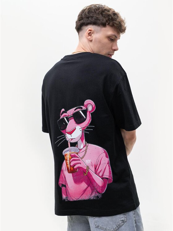 Jigga Wear Jigga Wear T-Shirt luźna koszulka pink różowa pantera 129182 Czarny Regular Fit