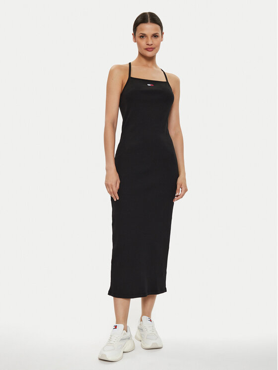 Tommy Jeans Tommy Jeans Rochie de vară Badge DW0DW18579 Negru Slim Fit