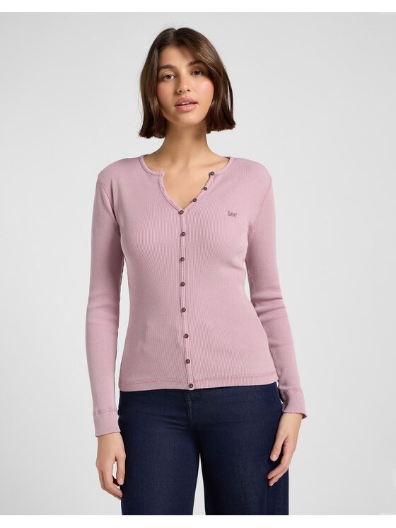 Lee Lee Sweter WASHED WAFFLE HENLEY Różowy Slim Fit