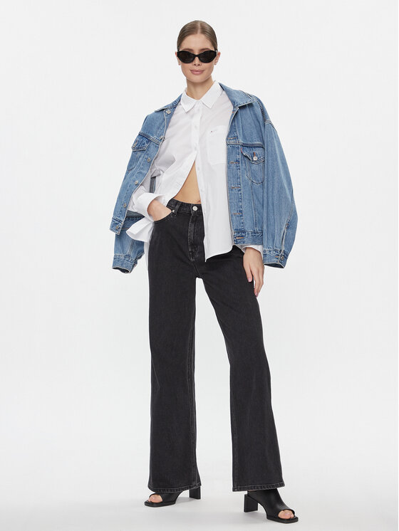 Tommy Jeans Tommy Jeans Marškiniai Tjw Ovs Cotton Shirt Ext DW0DW17356 Balta Regular Fit