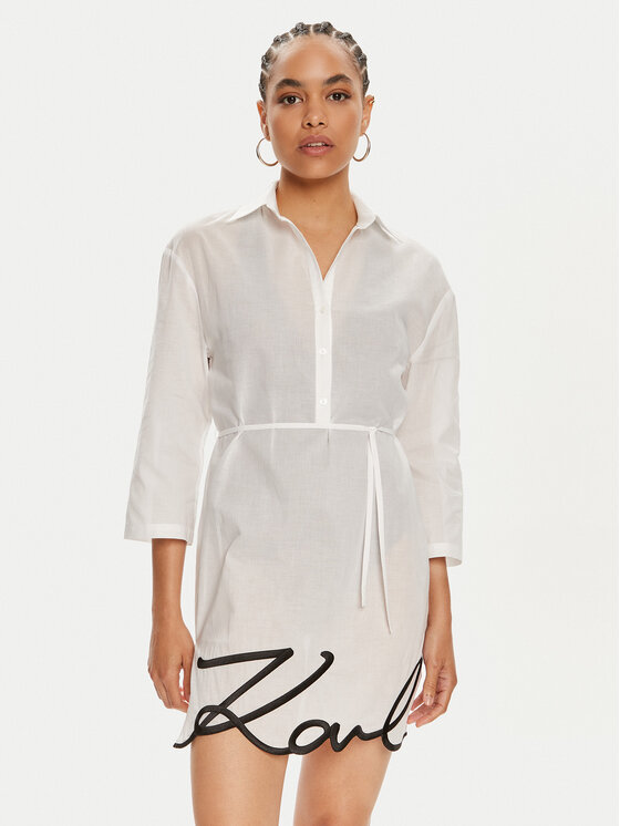 KARL LAGERFELD KARL LAGERFELD Plážové šaty 240W2205 Bílá Regular Fit