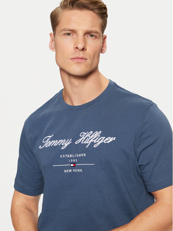 Tommy Hilfiger Tommy Hilfiger T-Shirt Script Logo Tee MW0MW33691 Niebieski Regular Fit