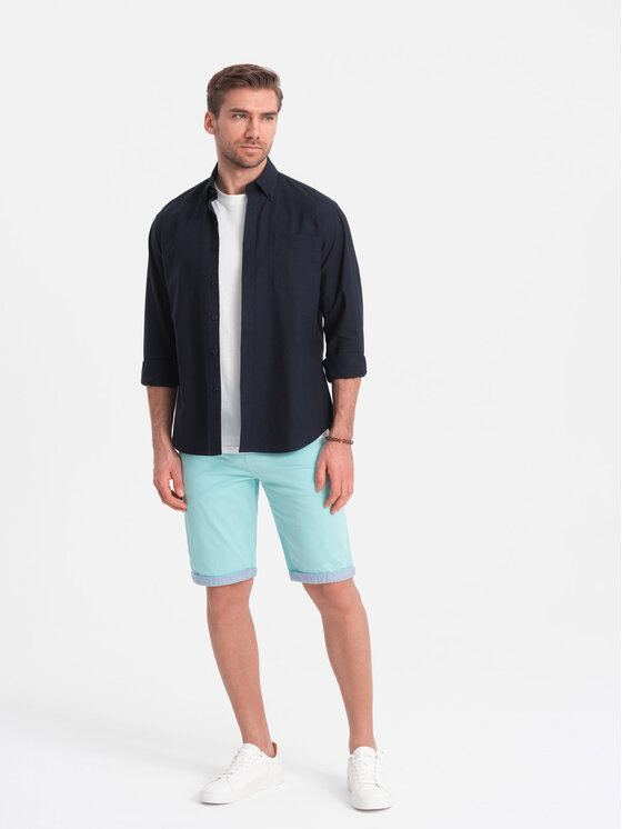 Ombre Ombre Chino kalhoty W421 Tyrkysová Regular Fit
