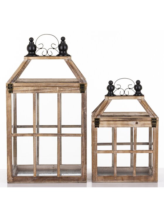 MIAhome MIAhome Lampion drewniany komplet 2 szt. brązowy 57x30x21 cm LATERNE Brązowy