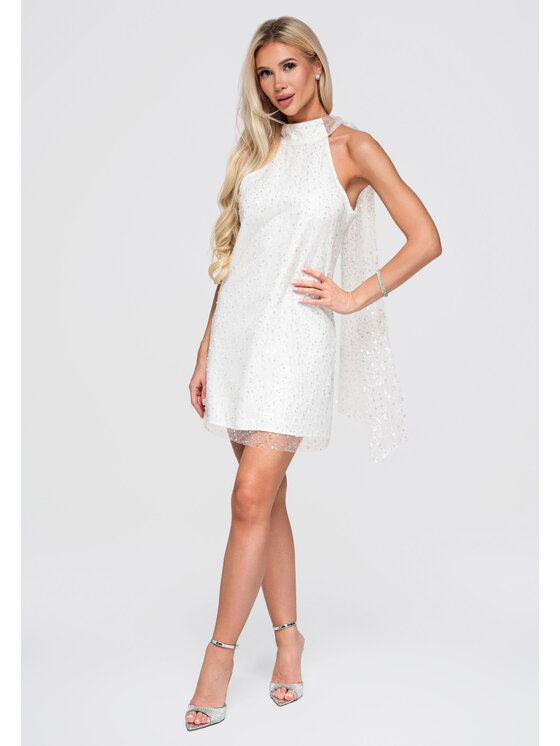 Ombre Ombre Sukienka wieczorowa LA-OM-DLR395 Biały Authentic Straight Fit
