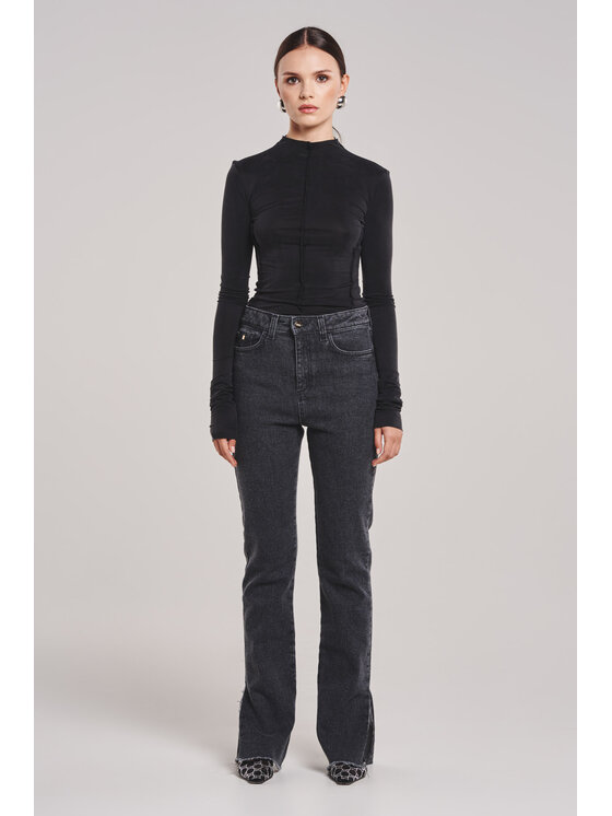 BENU BENU Bluzka Cupro Turtleneck Czarny Slim Fit